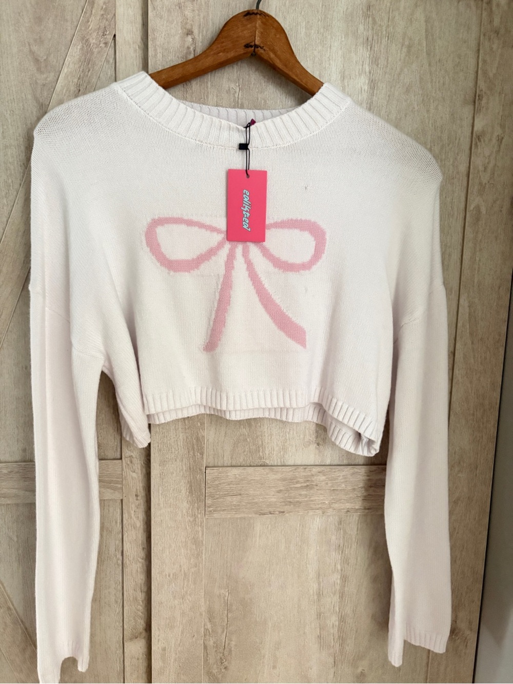 Edikted Pink Bow Cropped Knit Sweater | Small | NWT